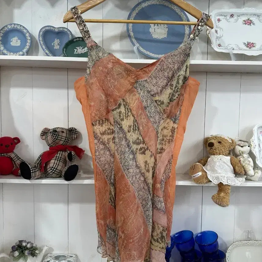 [BUNJANG] ETC Italy Beaded Strap Chiffon Dress / 이탈리아제 비즈 스트랩 시폰 원피스