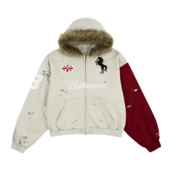 [BUNJANG] Protocol Index Vertibore Fur Lining Zip Hoodie Oatmeal Melange Size 3 / 프로토콜 인덱스 버티보어 퍼 리닝 집 후드 오트밀 멜란지 3
