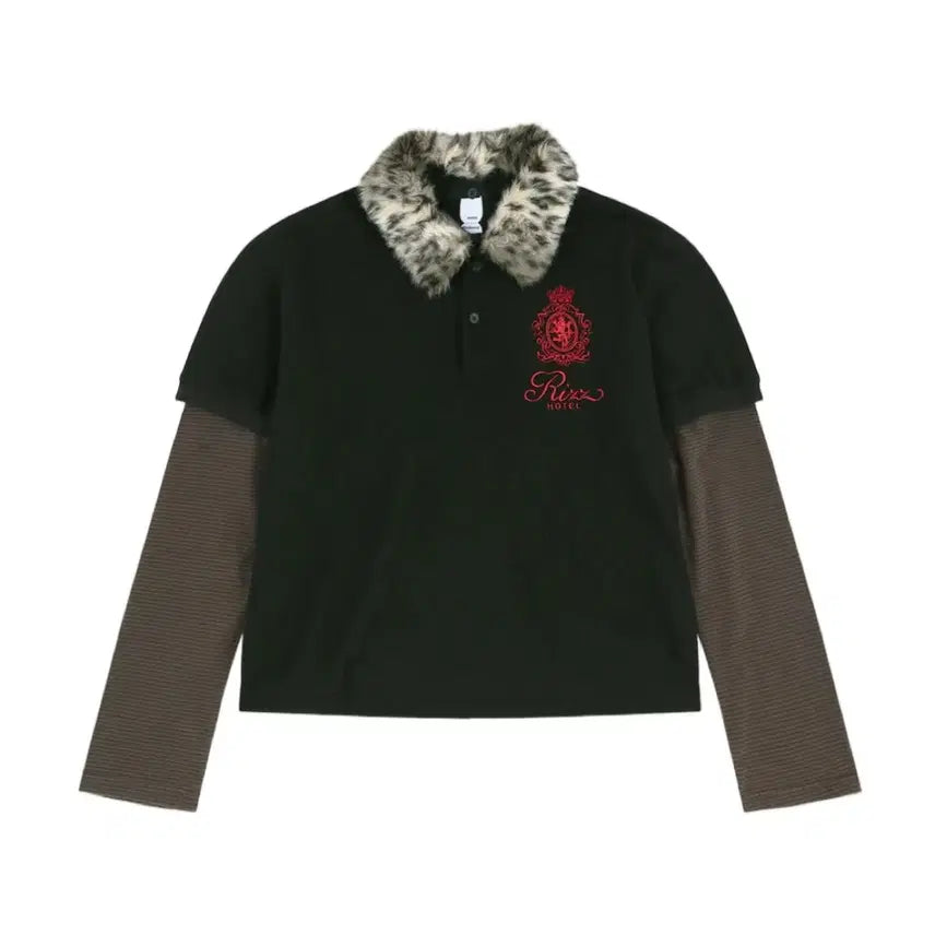 [BUNJANG] Protocol Index Faux Fur Collar Layered Polo Shirt Black / 프로토콜 인덱스 퍼 칼라 레이어드 폴로 셔츠 블랙 3