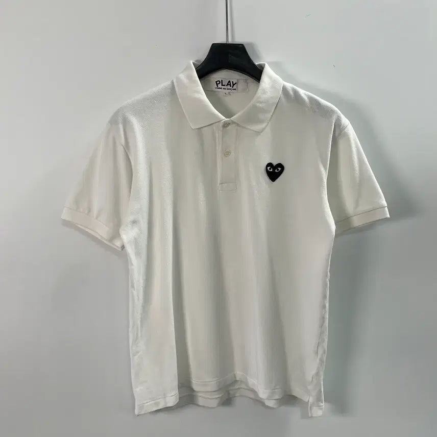 [BUNJANG] Comme des Garçons Play Appliqué White Short Sleeve Polo Shirt / 꼼데가르송 와펜 화이트 반팔 카라티 (on.1500)