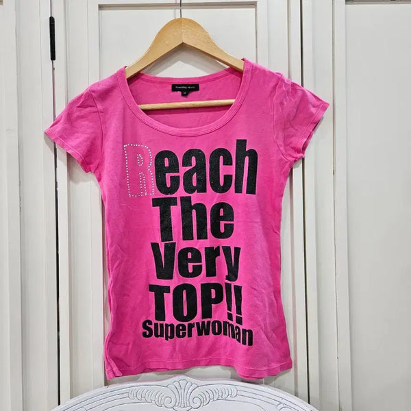 [BUNJANG] Hot Pink Lettering Short Sleeve T-Shirt / 핫핑크 레터링 반팔 티셔츠