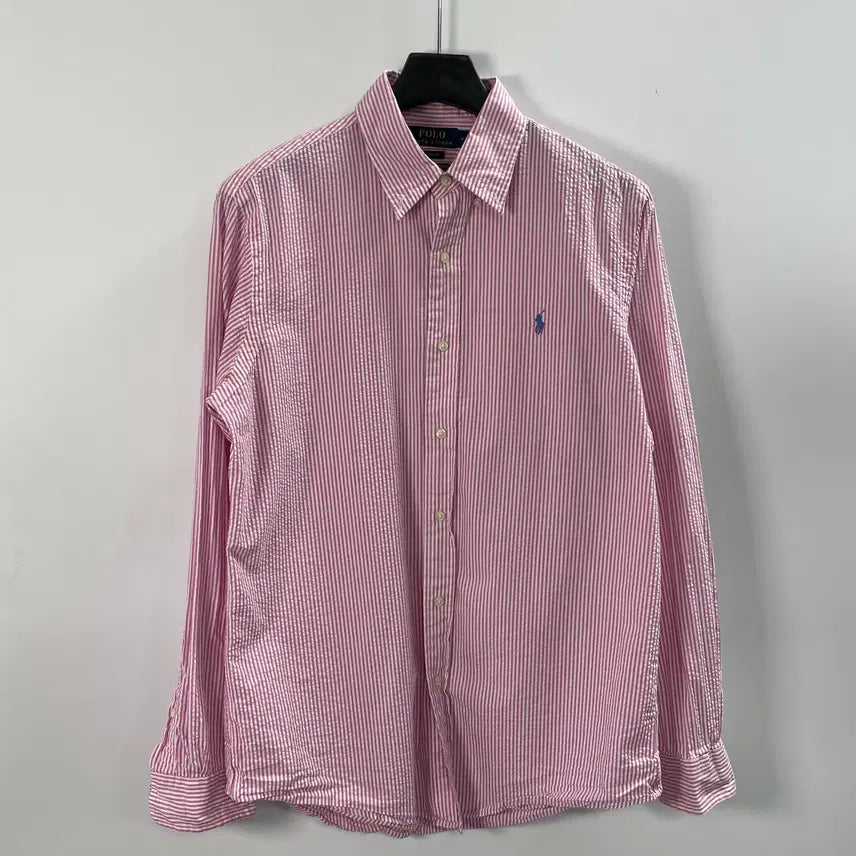 [BUNJANG] Polo Ralph Lauren Pink Stripe Seersucker Shirt / 폴로 랄프로렌 핑크 스트라이프 시어서커 셔츠 (on.1514)