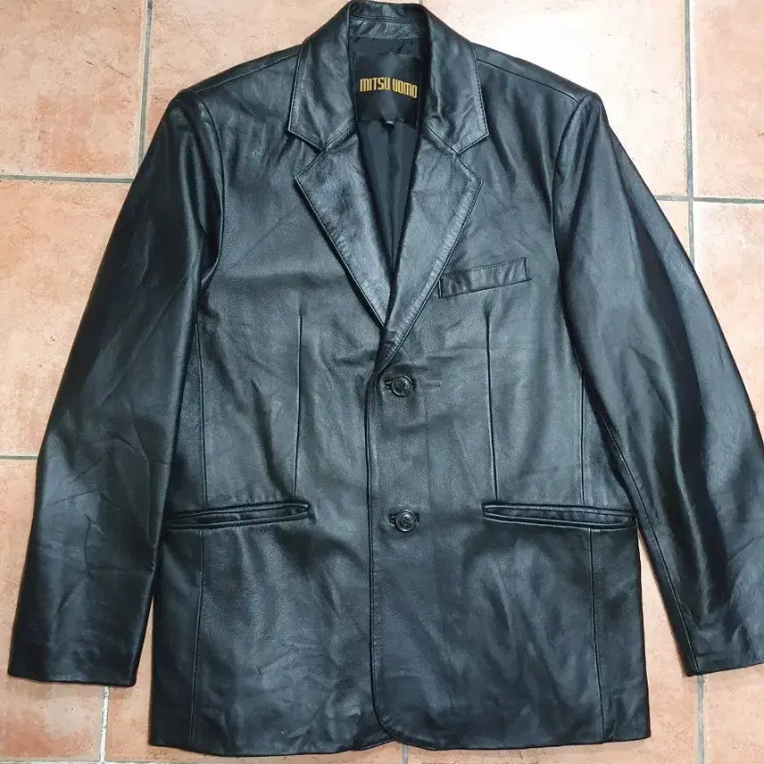 [BUNJANG] MITSU UOMO Men's Real Lambskin Leather Blazer Jacket Black Size 95 / [리얼 양가죽] MITSU UOMO 남성 블랙 가죽 블레이저 자켓 (95)