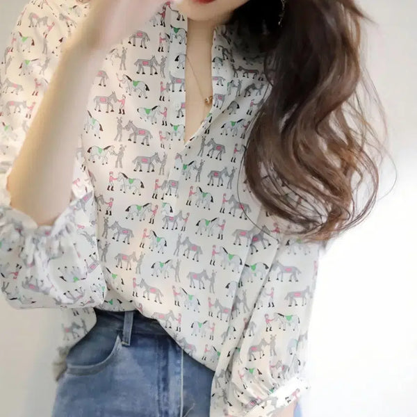 [BUNJANG] Horse Pattern 7/10 Sleeve Blouse / (새상품) 홀스 말패턴 7부 블라우스