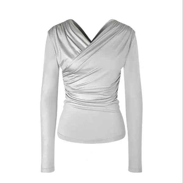 [BUNJANG] Dragon Blues Drape Satin Jersey Top Silver / 드래곤블루스 드레이프 새틴 져지 탑 실버