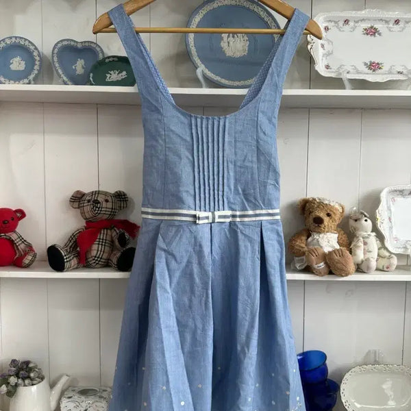 [BUNJANG] Pom Ponette Sky Blue Pintuck Sleeveless Dress / 스카이블루 핀턱 민소매 원피스