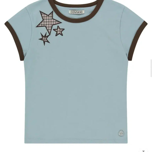 [BUNJANG] KOSEIO Triple Star Ringer T-shirt Pastel Blue / 코이세이오 트리플 스타 링거티 파스텔 블루