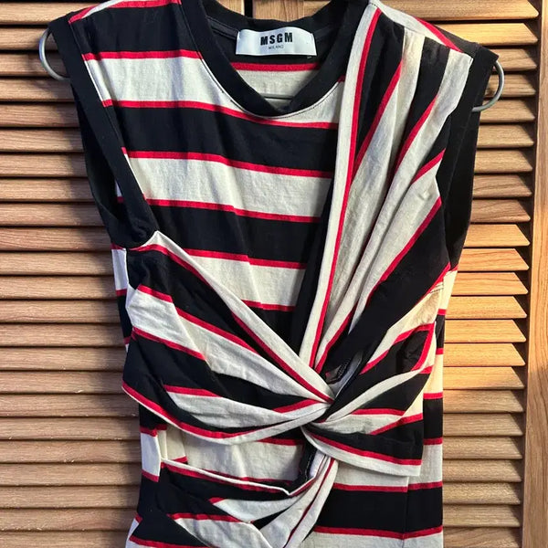 [BUNJANG] MSGM Striped Twist Sleeveless T-Shirt XS / 정품*MSGM 스트라이프 꼬임 민소매 티셔츠 XS(55사이즈 입음)