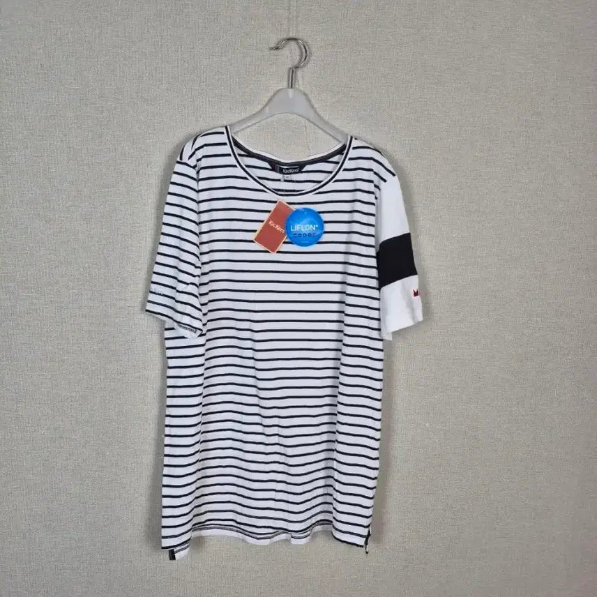 [BUNJANG] 100% Cotton Black Stripe Sleeve Point T-Shirt / (#105/택O새상품)면100% 블랙단가라 소매포인트 티셔츠