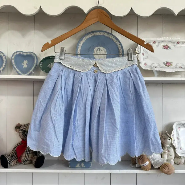 [BUNJANG] Rapiche Striped Ruffle Skirt with Lace Collar / 줄무늬 캉캉 스커트 레이스 칼라