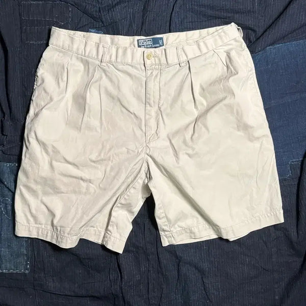 [BUNJANG] 00s Polo Ralph Lauren Pleated Chino Shorts Cream/White / 00s 폴로 랄프로렌 화이트/크림 치노 쇼츠 36