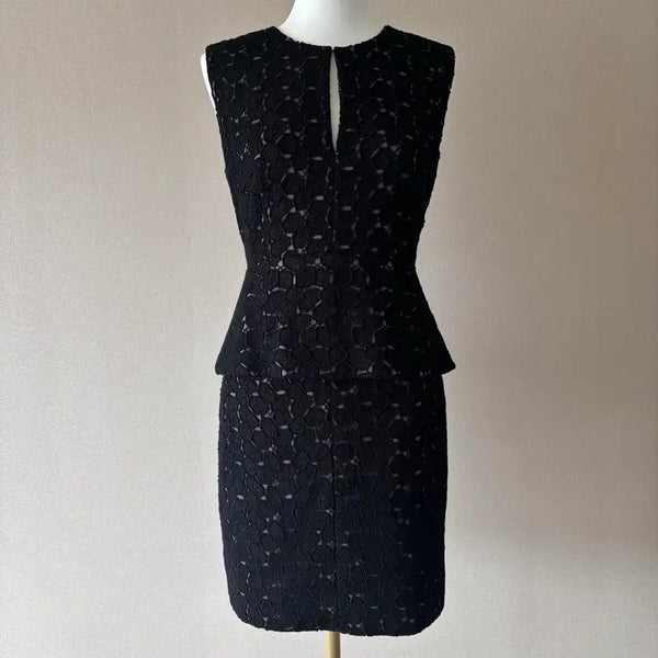 [BUNJANG] Diane Von Furstenberg Black Lace Peplum Dress / [정품]DVF 다이앤본퍼스텐버그 블랙 레이스 페플럼 원피스