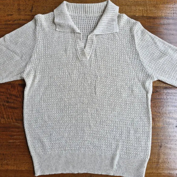 [BUNJANG] Knit Collar Short Sleeve T-Shirt Beige / *새상품* 니트 카라 반팔 베이지
