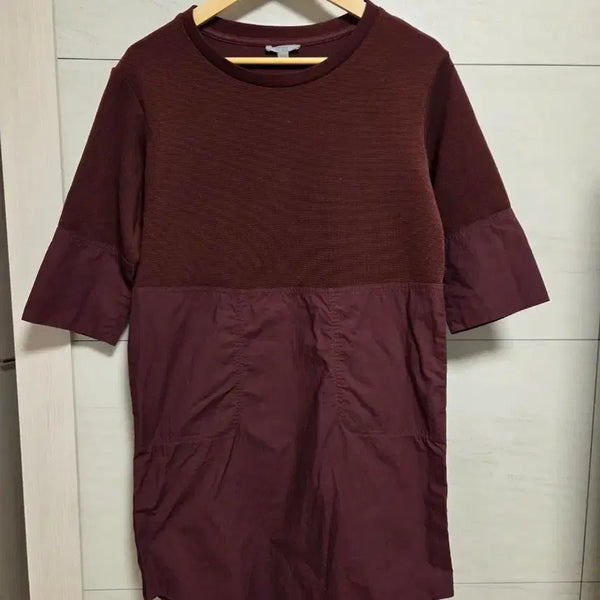 [BUNJANG] COS Color Block Textured Dress Burgundy XS / COS 텍스쳐 배색 원피스 버건디 xs