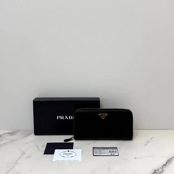 [BUNJANG] PRADA Saffiano Triangle Logo Zip Around Wallet Black 1ML506 / 새상품 프라다 사피아노 삼각로고 지퍼 장지갑 지퍼돌이 블랙 1ML506