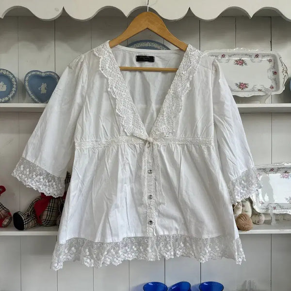 [BUNJANG] Lace Cotton Blouse / 레이스 코튼 블라우스