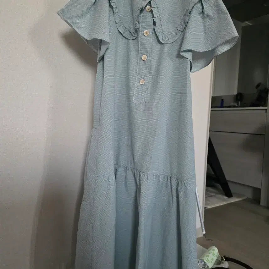 [BUNJANG] On & On Seersucker Long Dress with Frill Collar / 온앤온 지지미원단 시어서커롱원피스