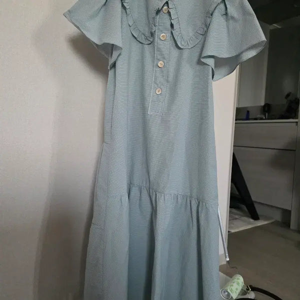 [BUNJANG] On & On Seersucker Long Dress with Frill Collar / 온앤온 지지미원단 시어서커롱원피스