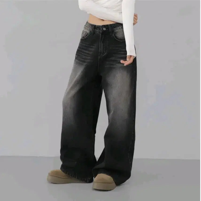 [BUNJANG] The Lady Washed Denim Wide Pants S / (흑청)더레이디 워싱 데님 와이드팬츠 S