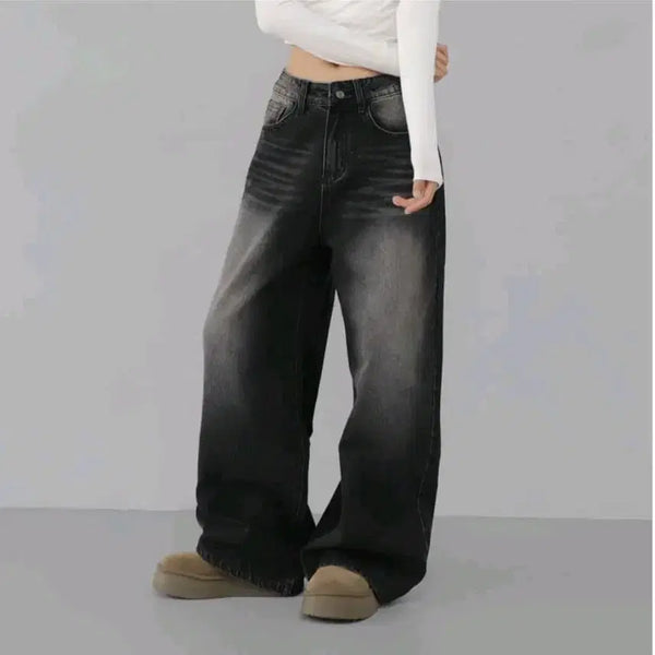 [BUNJANG] The Lady Washed Denim Wide Pants S / (흑청)더레이디 워싱 데님 와이드팬츠 S