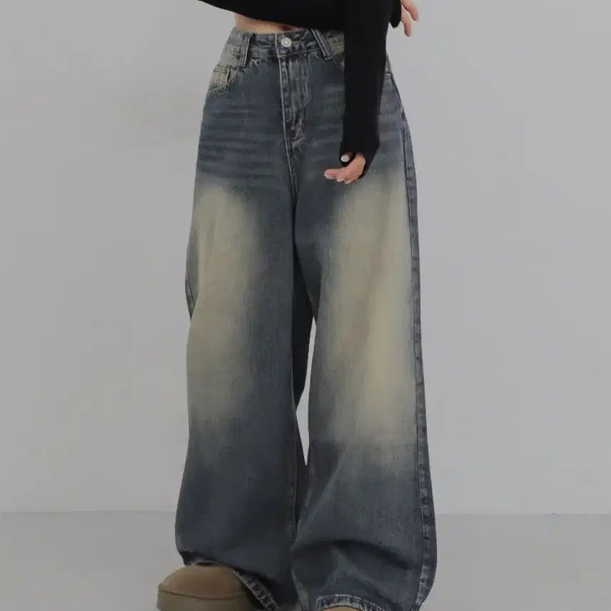 [BUNJANG] The Lady Washed Denim Wide Pants (Medium Blue) / (중청)더레이디 워싱 데님 와이드팬츠 S