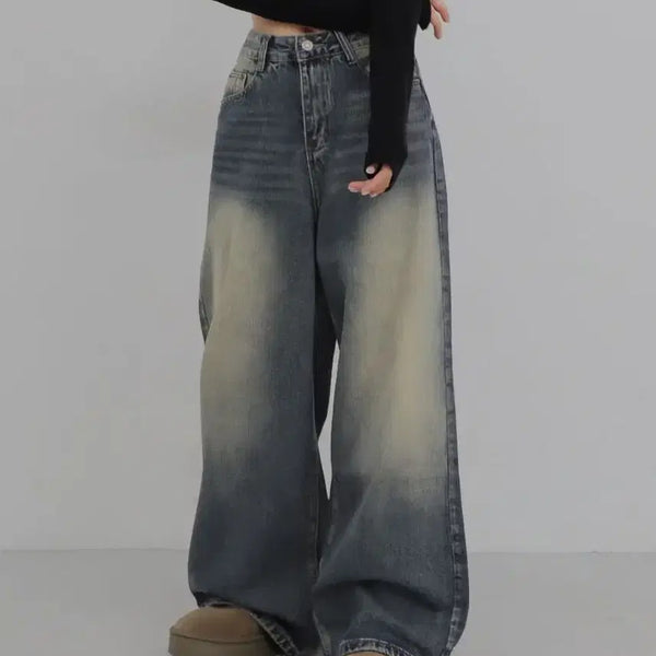 [BUNJANG] The Lady Washed Denim Wide Pants (Medium Blue) / (중청)더레이디 워싱 데님 와이드팬츠 S