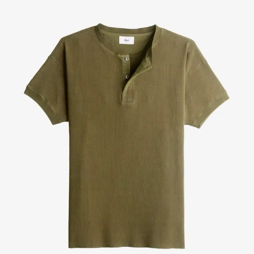 [BUNJANG] Haist Short Sleeve Knit Henley T-Shirt / 헤이스트 반팔 니트 헨리넥 아미그린