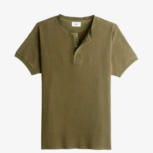 [BUNJANG] Haist Short Sleeve Knit Henley T-Shirt / 헤이스트 반팔 니트 헨리넥 아미그린