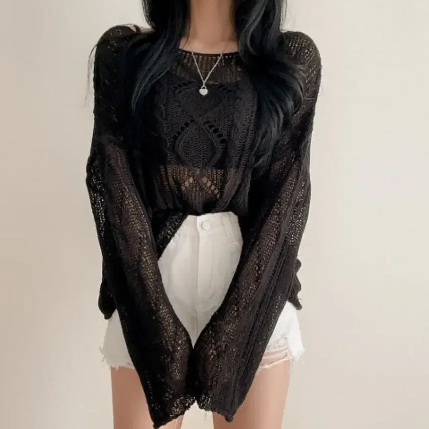 [BUNJANG] Mesh Knit Lip Neck Boat Neck Summer Knit / 새상품) 그물니트 입술넥니트 보트넥 여름니트