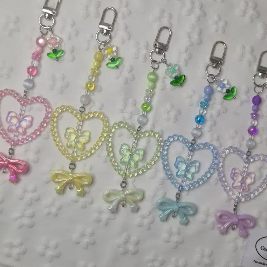 [BUNJANG] Butterfly Heart Bead Keychain / 나비핱키링 비즈키링