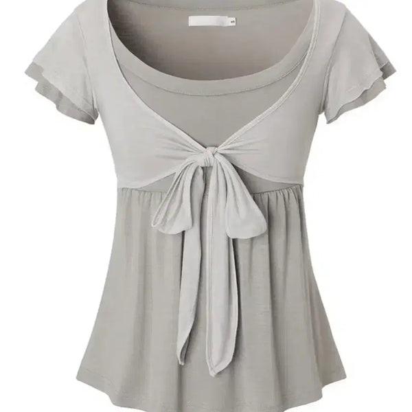 [BUNJANG] Three Times Soft Ribbon Top Beige M / 쓰리타임즈 소프트 리본 탑 베이지 M