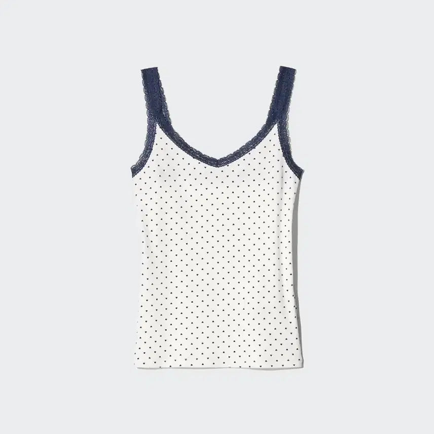 [BUNJANG] Uniqlo Rib Lace V-Neck Camisole White / 유니클로 립레이스 V넥 캐미솔