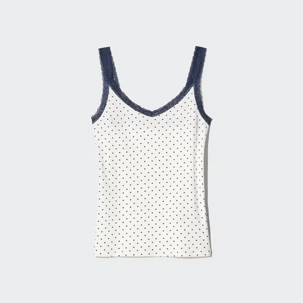 [BUNJANG] Uniqlo Rib Lace V-Neck Camisole White / 유니클로 립레이스 V넥 캐미솔