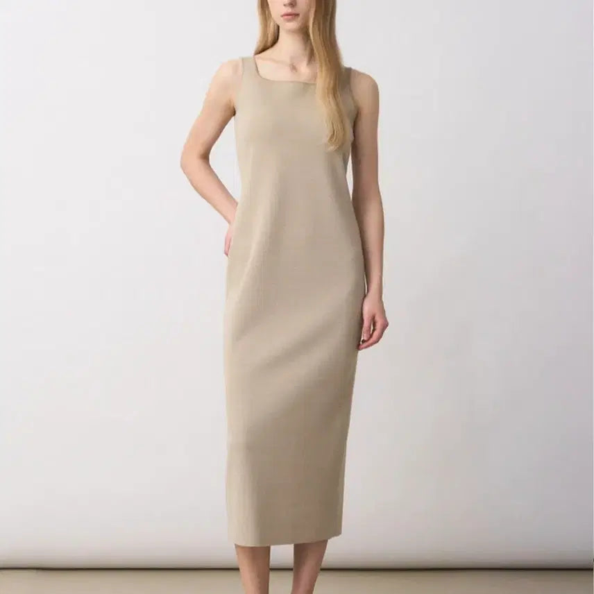 [BUNJANG] The Cashmere Square Neck Knit Dress Beige / 더캐시미어 스퀘어넥 니트원피스 55