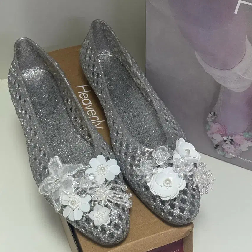 [BUNJANG] Heavenly Jelly Allure Glitter Silver Sandals (240) / [1회착] 헤븐리젤리 실버 240 (+7.5만원 상당 토츠핑 포함)