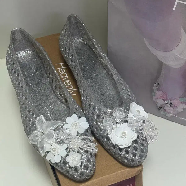 [BUNJANG] Heavenly Jelly Allure Glitter Silver Sandals (240) / [1회착] 헤븐리젤리 실버 240 (+7.5만원 상당 토츠핑 포함)