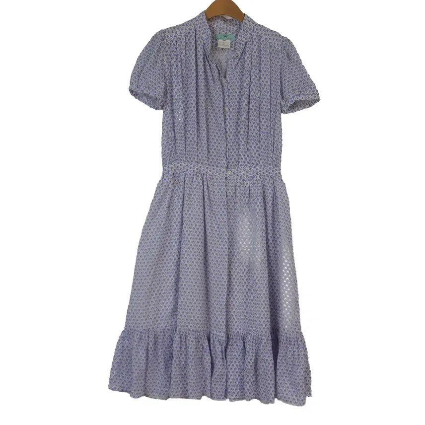 [BUNJANG] Kate New York Purple Pattern Long Flare Dress M / Kate NEWYORK 퍼플 패턴 롱 원피스 M 허리끈 반팔 플레어