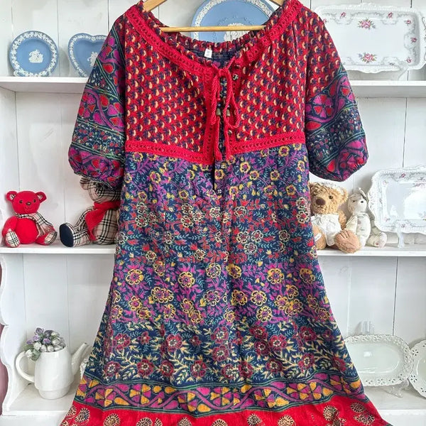 [BUNJANG] Ethnic Flower Cotton Dress / 에스닉 플라워 코튼 원피스