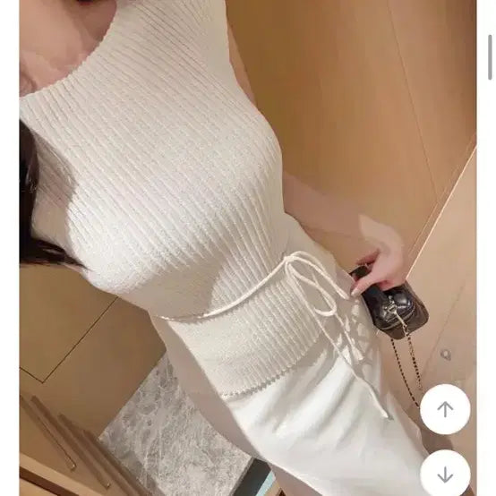 [BUNJANG] Sleeveless Knit Top with Waist Tie / 캡소매 허리끈 니트, 수입의류