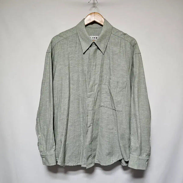 [BUNJANG] COOR Linen Blended Hidden Button Shirt Sage Green / 쿠어 린넨 블렌디드 히든 버튼 셔츠 세이지그린
