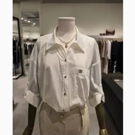 [BUNJANG] Jigott Metal Detail Roll-up Shirt / 지고트 jigott 메탈 디테일 롤업 셔츠 프리사이즈  정품