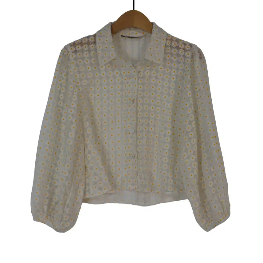 [BUNJANG] ZARA Flower Punching Crop Blouse / ZARA 자라 플라워 펀칭 블라우스 S 크롭 시스루 퍼프