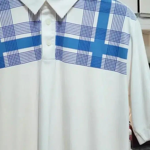 [BUNJANG] Adidas Golf Men's Blue Check Pattern CLIMACOOL Polo Shirt (Size M) / 아디다스 골프(남105큰100) 카라티