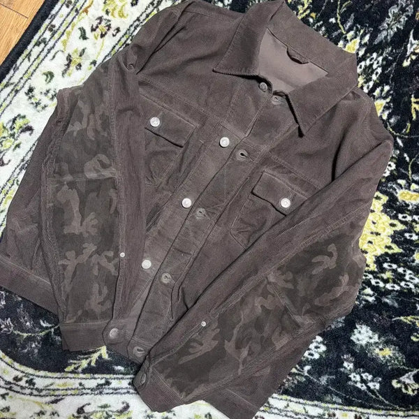 [BUNJANG] Politeu Used Trucker Jacket Corduroy Camo Brown 2 / 폴리테루 유즈드 트러커 자켓 코듀로이 카모 브라운 2