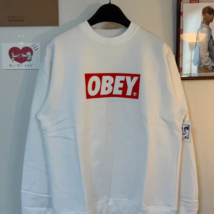 [BUNJANG] OBEY Box Logo Sweatshirt L White / (새상품)오베이 박스로고 맨투맨