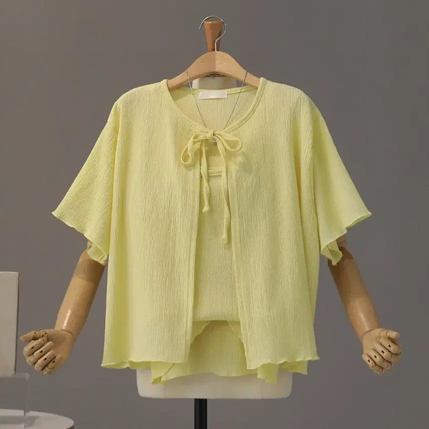 [BUNJANG] Wrinkle Cardigan and Camisole Set - Yellow / 미불새상품)  링클 가디건나시세트  노랑