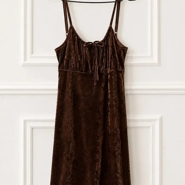 [BUNJANG] European Vintage Deep Brown Velvet Sleeveless Mini Dress / 유럽 빈티지 딥브라운 벨벳 슬리브리스 미니 원피스