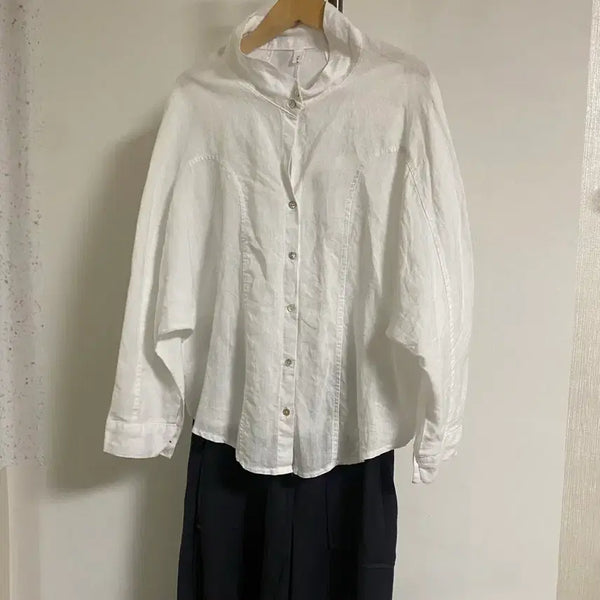 [BUNJANG] White Linen Shirt Blouse (Size 55-66) / 화이트 마 셔츠블라우스 55-66