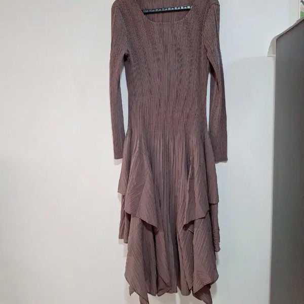 [BUNJANG] Wrinkle Detail Long Dress Brown / 주름 롱 원피스 브라운