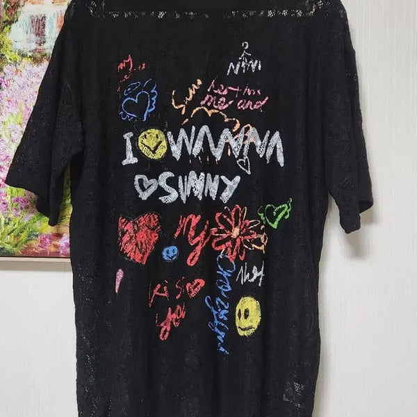 [BUNJANG] Black Lace Graphic Short Sleeve T-Shirt / (새상품) 블랙 레이스 그래픽 반팔 티셔츠